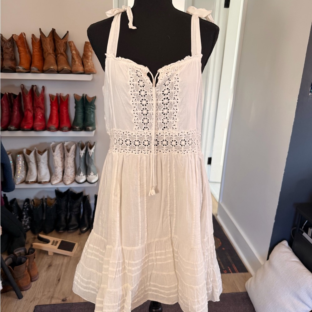 Arnhem Cream Crochet-Detail Mini Dress